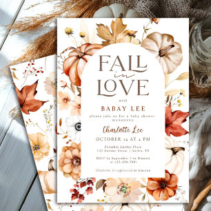 Taupe Fall in Love Floral Arch Pumpkin Baby Shower Invitation