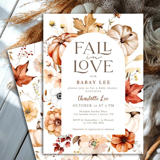 Taupe Fall in Love Floral Arch Pumpkin Baby Shower Invitation (Creator Uploaded)