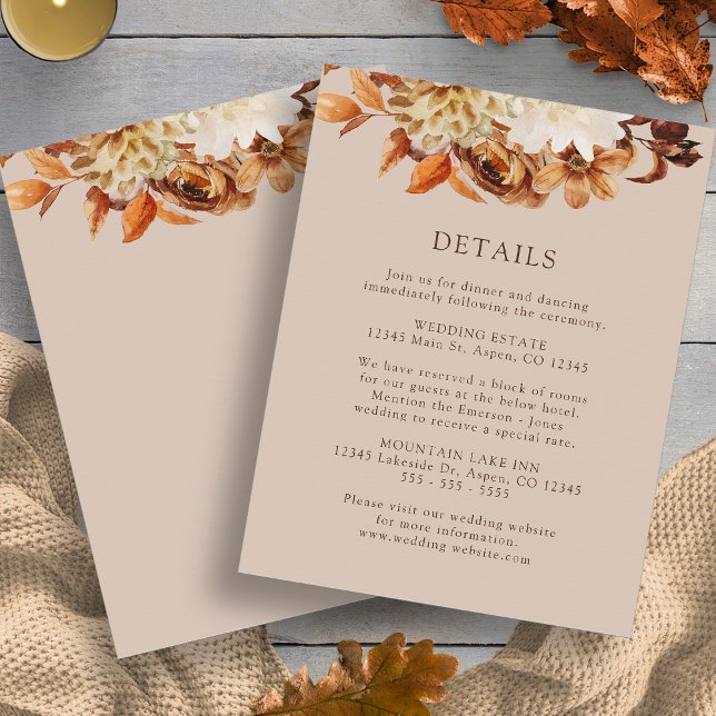 Taupe Fall Terracotta Floral Wedding Details Enclo Enclosure Card (Taupe Fall Terracotta Floral Wedding Details Enclosure Card by Painted Paperie
)