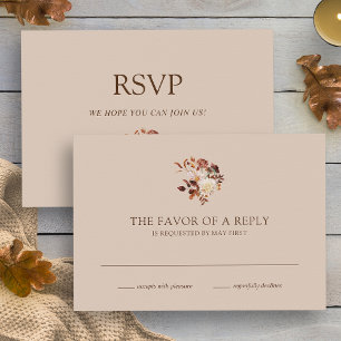 Taupe Fall Terracotta Watercolor Floral Wedding RSVP Card