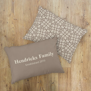 Taupe Family Name "Established" with Back Pattern Decorative Cushion