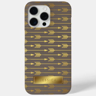 Taupe Faux Gold Foil Arrows Pattern iPhone 15 Pro Max Case