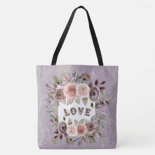  Taupe Floral Bouquet of Love Fashion Tote Bag