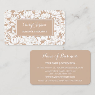 Taupe Floral Massage Therapist Business Card