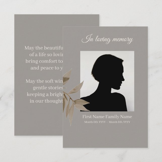 Taupe funeral prayer card (Front/Back)