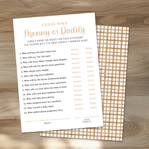 Taupe Gingham He Said She Said Baby Shower Game Advice Card