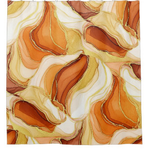 Taupe Gold Fluid Marble Stone Abstract Shower Curtain