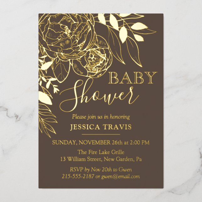 Taupe & Gold Modern Floral Baby Shower (Front)
