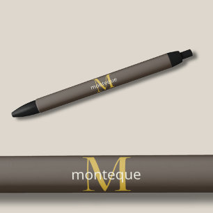 Taupe Gold Monogram Personalised Name Luxury Gift Black Ink Pen