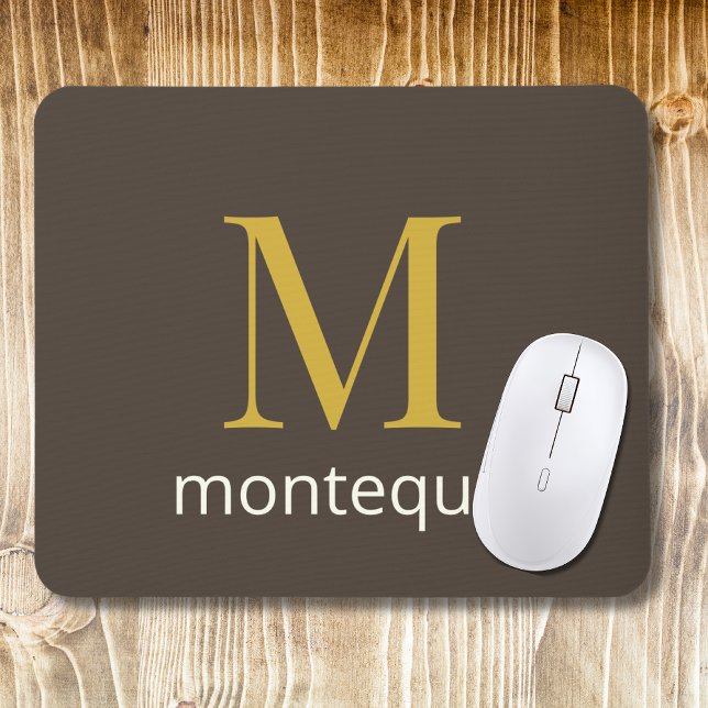 Taupe Gold Monogram Personalised Name Luxury Gift  Mouse Pad (Creator Uploaded)