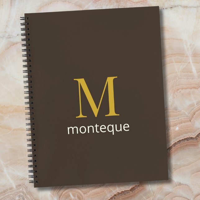 Taupe Gold Monogram Personalised Name Luxury Gift  Notebook (Creator Uploaded)