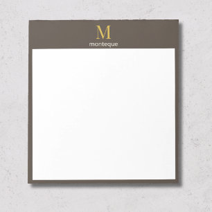 Taupe Gold Monogram Personalised Name Luxury Gift  Notepad