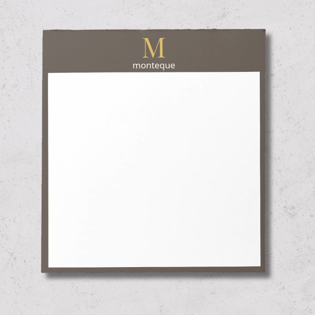 Taupe Gold Monogram Personalised Name Luxury Gift  Notepad (Creator Uploaded)