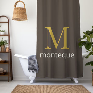 Taupe Gold Monogram Personalised Name Luxury Gift Shower Curtain