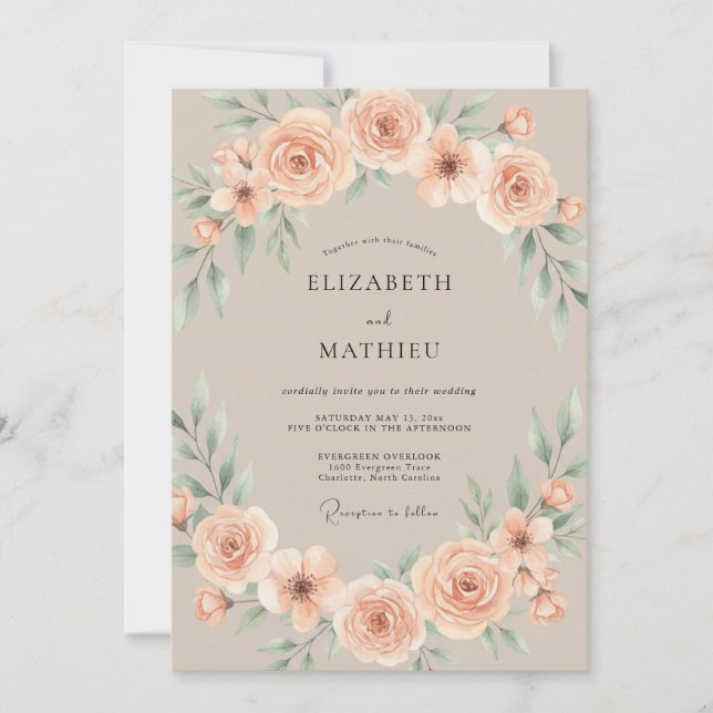 Taupe Graceful Romantic Wedding Invitation (Front)