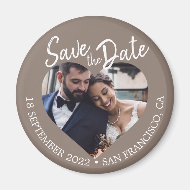 Taupe Gray Photo Modern Script Save the Date Magnet (Front)