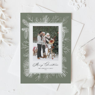 Taupe Green Botanical Frame Photo Christmas Holiday Postcard