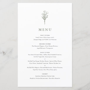 Taupe Green Minimalist Floral Bouquet Menu Card
