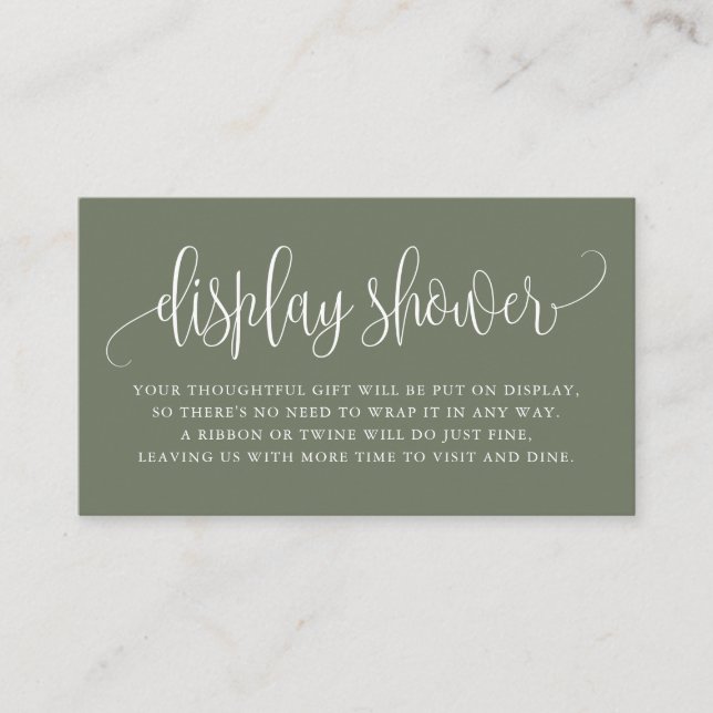 Taupe Green Pretty Script Display Shower Enclosure Card (Front)