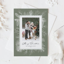 Taupe Green Vintage Botanical Christmas Photo