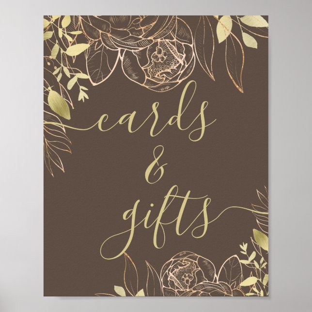 Taupe Greige & Gold Modern Floral Cards & Gifts Poster (Front)