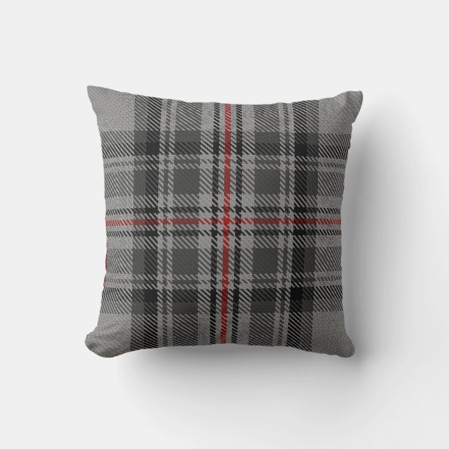 Taupe Grey Black Red Giant Tartan Plaid Cushion (Front)