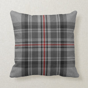 Taupe Grey Black Red Giant Tartan Plaid Cushion
