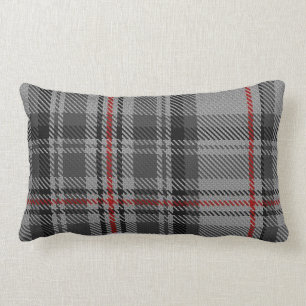 Taupe Grey Black Red Giant Tartan Plaid Lumbar Cushion