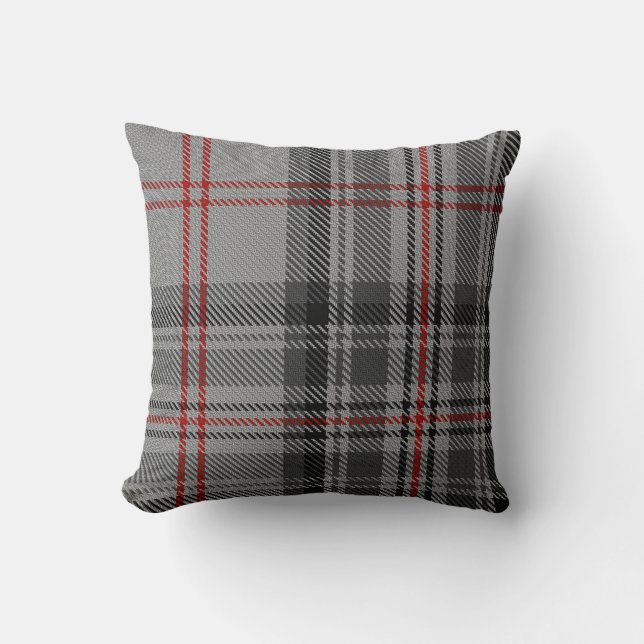 Taupe Grey Black Red Off-Centre Giant Tartan Plaid Cushion (Front)