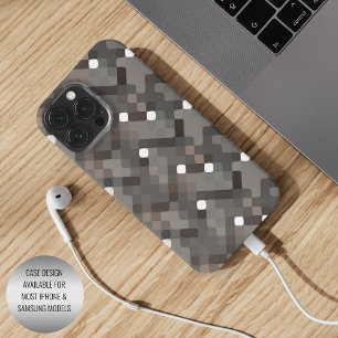 Taupe Grey Brown Black Midcentury Pixel Pattern iPhone 15 Pro Max Case