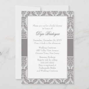 Taupe Grey Damask Bridal Shower Invitation