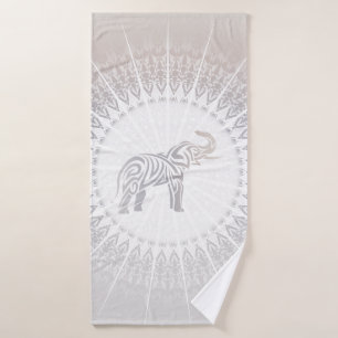 Taupe Grey Elephant Mandala Bath Towel