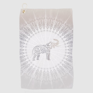 Taupe Grey Elephant Mandala Golf Towel