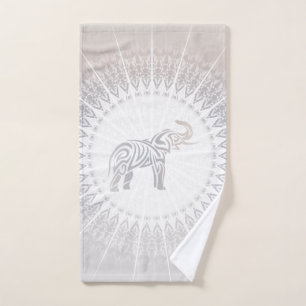 Taupe Grey Elephant Mandala Hand Towel