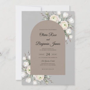 Taupe Grey Foliage Eucalyptus Wedding Invitation