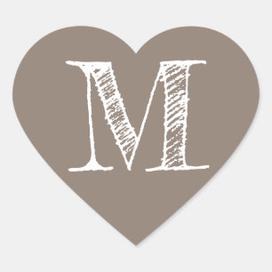 Taupe Grey Heart Minimalist Monogram Initial Sticker