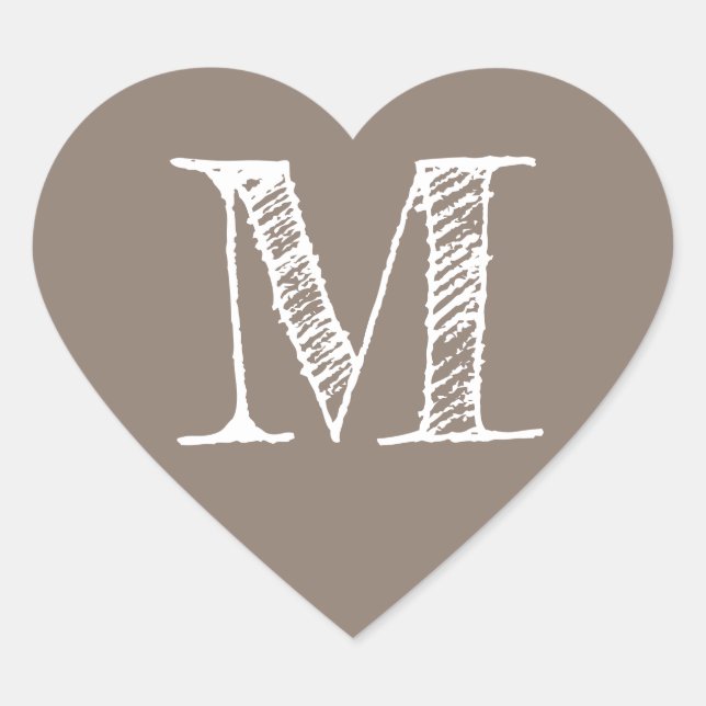 Taupe Grey Heart Minimalist Monogram Initial Sticker (Front)