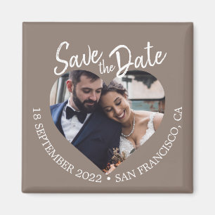 Taupe Grey Photo Modern Script Save the Date Magnet