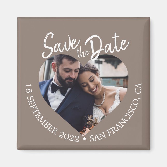 Taupe Grey Photo Modern Script Save the Date Magnet (Front)
