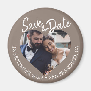 Taupe Grey Photo Modern Script Save the Date Magnet