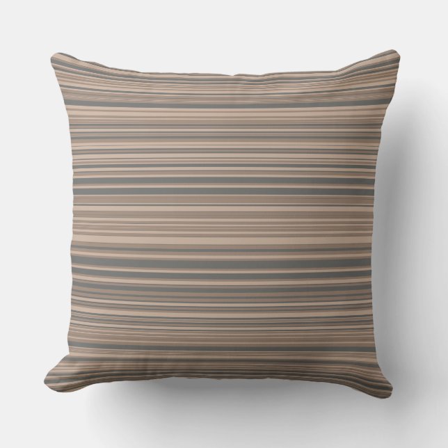 Taupe & Grey Simple Modern Striped Pattern Cushion (Front)