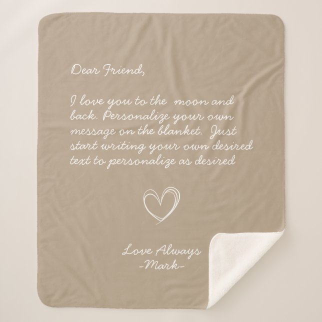 Taupe Handwritten Personalised Message Friends  Sherpa Blanket (Front)