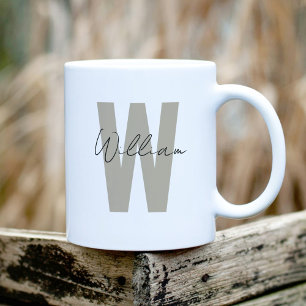 Taupe Initial Letter Minimalist Simple Custom Name Coffee Mug