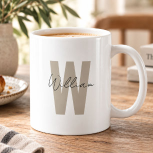 Taupe Initial Letter Minimalist Simple Custom Name Coffee Mug