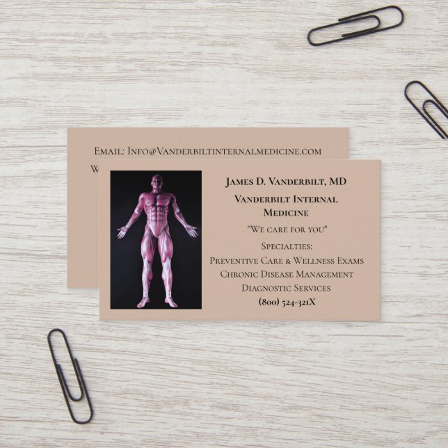 Taupe Internist DR Human Body Internal Medicine  Business Card (Front/Back In Situ)
