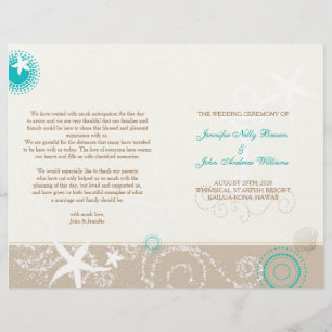 Taupe Ivory Aqua Beach Wedding Bi Fold Program
