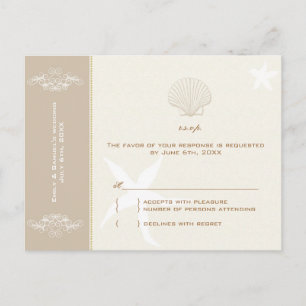 Taupe Ivory Destination Beach Wedding RSVP Invitation Postcard