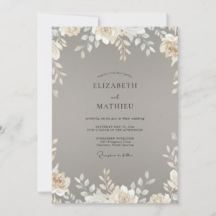 Taupe Ivory Leafy Wedding Invitation