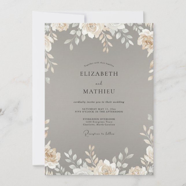 Taupe Ivory Leafy Wedding Invitation (Front)