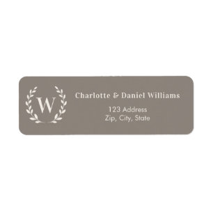 Taupe ivory monogram initial wreath return address label